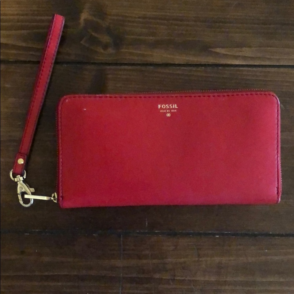 Fossil Red Leather Wristlet/Wallet